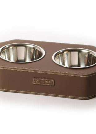 Designer-Doppelnapf Leder - 8-eckig - Braun