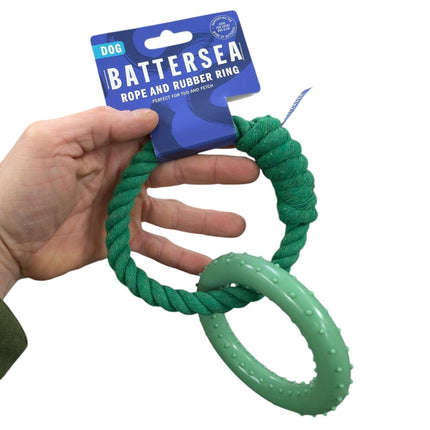 Battersea Ring Gummi/Seil Grün - Günstiges Hundespielzeug