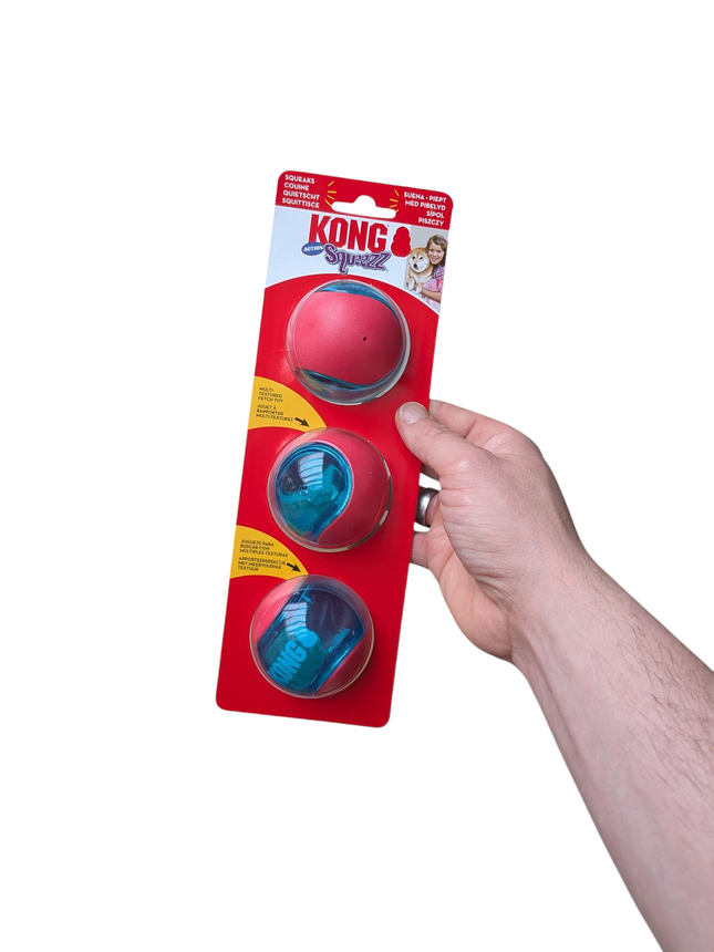Kong Squeez Action Red - 3 Stück - Extra hoch springender Ball für Hunde mit Quietscher